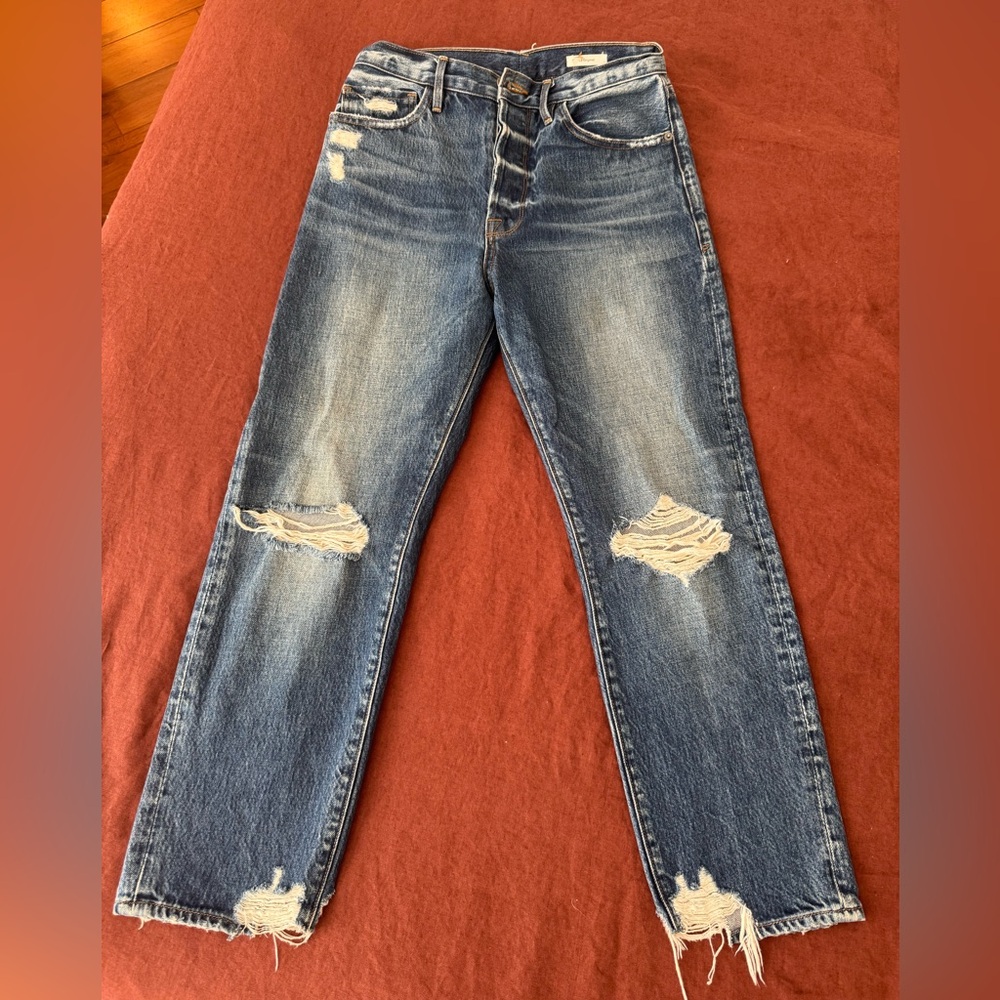 FRAME le original boyfriend ankle distressed dark blue jeans